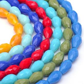 Opaque Solid Color Glass Faceted Teardrop Beads Strands,