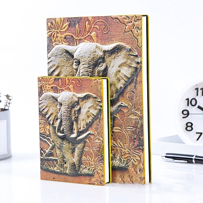 3 cuaderno de piel sintética d, con papel dentro, rectángulo con patrón de elefante, para material de oficina escolar