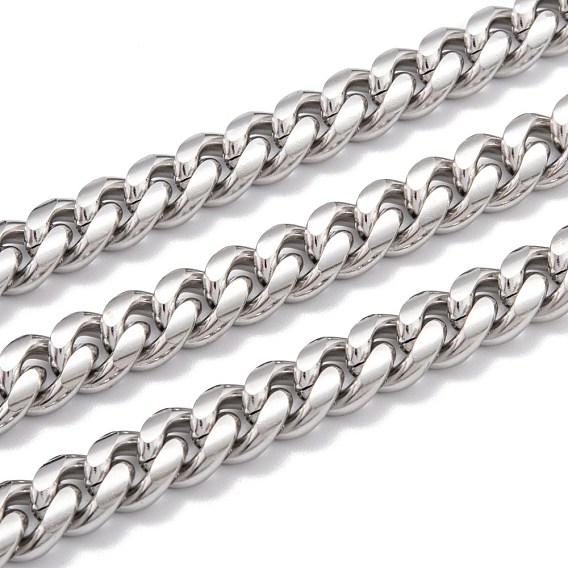 304 Stainless Steel Cuban Link Chain, Unwelded, with Spool