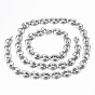 304 Stainless Steel Jewelry Sets, Coffee Bean Chain Necklaces and Bracelets, with Lobster Claw Clasps, Oval