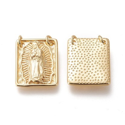 Brass Pendants, with Jump Rings, Long-Lasting Plated, Rectangle with Virgin Mary