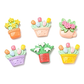 Opaque Resin Cabochons, Flower Potted Plants
