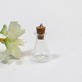 Empty Small Glass Cork Vase Pendants, Wishing Bottle Charms with Platinum Plated Iron Loops