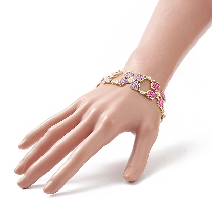 Bracelet fleur en perles de rocailles de verre avec perle coquillage ronde, 304 bijoux fermoir mousqueton en acier inoxydable pour femmes