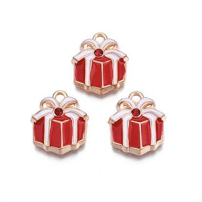 Christmas Alloy Enamel Pendants, with Rhinestone, Cadmium Free & Lead Free, Light Gold, Christmas Gift