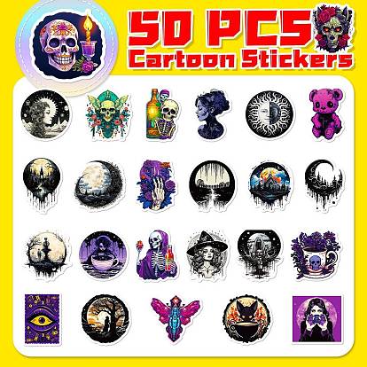 50Pcs 50 Styles Gothic Theme 3D PVC Adhesive Waterproof Stickers Set, for Kid's Art Craft, Bottle, Luggage Decor