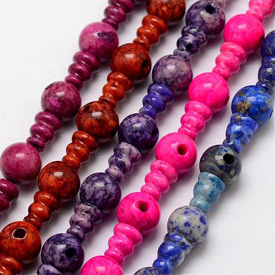 Fossiles naturel 3-trou brins guru de perles, pour la fabrication de bijoux bouddhiste, perles t-percées, teint