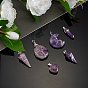 6Pcs 6 Style Natural Amethyst Pendants, with Platinum Tone Brass & Alloy Findings, Mixed Shapes