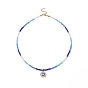 Alloy Enamel Evil Eye Pendant Necklace with Crystal Rhinestone, Glass Beaded Necklace for Women