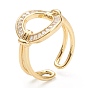 Brass Micro Pave Clear Cubic Zirconia Cuff Rings, Open Rings, Long-Lasting Plated, Flat Round