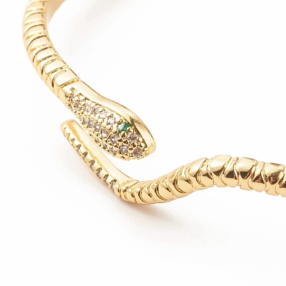 Green Cubic Zirconia Snake Wrap Open Cuff Bangle, Brass Jewelry for Women, Cadmium Free & Lead Free