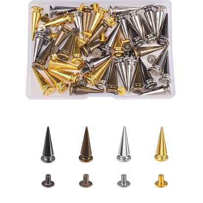 40Ssets 4 Colors Alloy Spikes Screwback Studs, with Screw, for DIY Craft Cool Rivets Punk, Cadmium Free & Lead Free, Cone