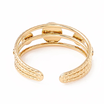 Piedra preciosa natural y anillo de puño abierto redondo plano, chapado en iones (ip) 304 anillo de triple línea de acero inoxidable para mujer, dorado