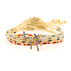 Croix en zircone cubique et bracelet en perles de verre tressées, bracelet réglable pour femme
