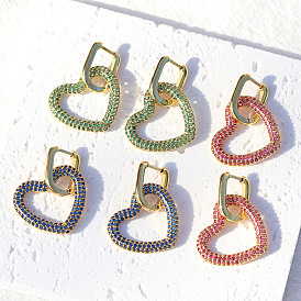 18 позолоченные серьги-подвески в форме сердца с разноцветными цирконами - модно, высокое качество