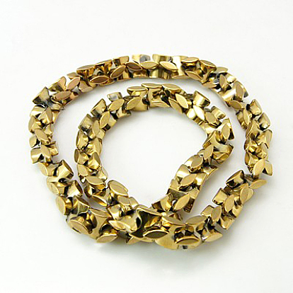 Non-Magnetic Synthetic Hematite Beads Strands, Golden Plated, Rectangle, 9x8x3mm, Hole: 1mm