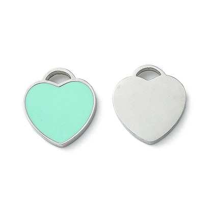 304 Stainless Steel Manual Polishing Charms, with Enamel, Heart Charm