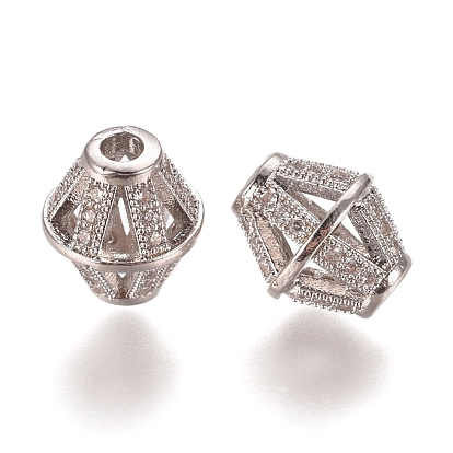Perles de zircon cubiques transparentes micro pavées en laiton creux, Toupie