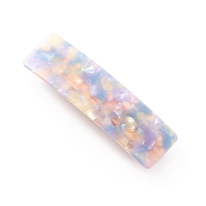 Cellulose Acetate(Resin) Hair Barrette, with Platinum Iron Findings, Rectangle