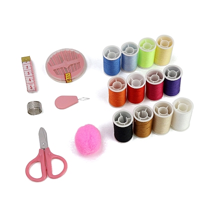 Sewing Tool Sets, including Sewing Needles, Scissor, Threader, Polyester Thread, Tape Measure, Thimble Ring, Needle Cushion, Iron Storage Box