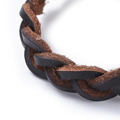 Bracelets ajustables en cuir de vachette tressé, avec cordon en coton ciré