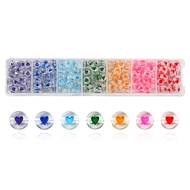 7 Colors Transparent Acrylic Beads, Flat Round with Heart