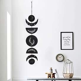 Wood Moon Phase Pendant Decorations, with Rope, For Home Wall Hanging Decoration