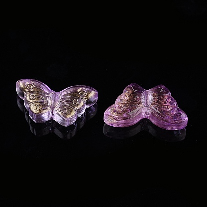 Galvanoplastie perles de verre transparentes, avec de la poudre de paillettes, papillon