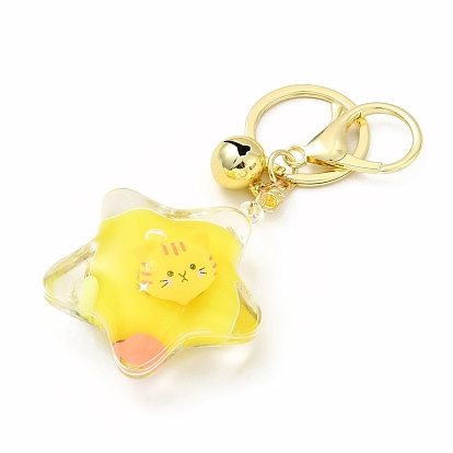 Acrylic Keychain, with Zinc Alloy Lobster Claw Clasps, Iron Key Ring and Brass Bell, Star