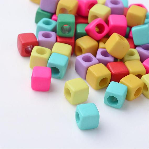Solid Color Acrylic European Beads, Cube Large Hole Beads