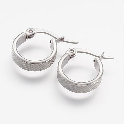 201 Stainless Steel Hoop Earrings, with 304 Stainless Steel Pin, Hypoallergenic Earrings, Fancy Cut