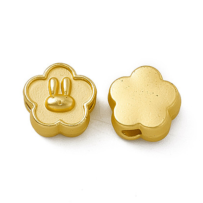 Rack Plating Alloy Beads, Cadmium Free & Nickel Free & Lead Free, Flower with Rabbit Pattern