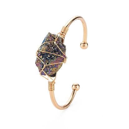 Браслет-манжета из натурального необработанного кристалла агата, латунный открытый браслет, завернутые нерегулярные украшения из драгоценных камней для женщин, золотой свет