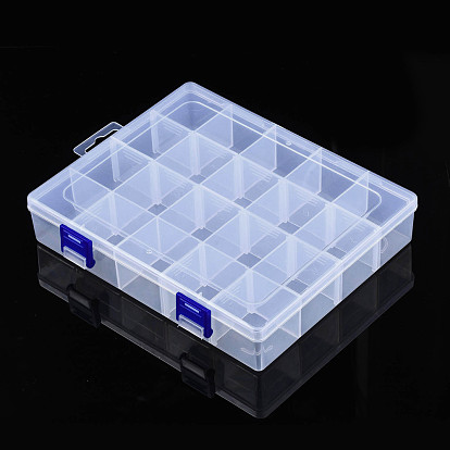 Rectangle Polypropylene(PP) Bead Storage Containers, with Hinged Lid and 20 Grids, for Jewelry Small Accessories, Cuboid