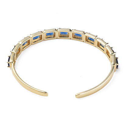 Bracelet manchette ouvert rectangle zircone cubique, bijoux en laiton plaqué or véritable 18k pour femmes