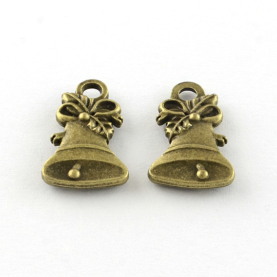 Alliage de style tibétain pendentifs petite cloche, sans cadmium et sans plomb, 18x11.5x3mm, trou: 2.5 mm, environ 580 pcs / 1000 g