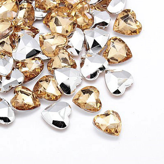 Faux diamant acrylique de taiwan cabochons dos et facettes, cœur