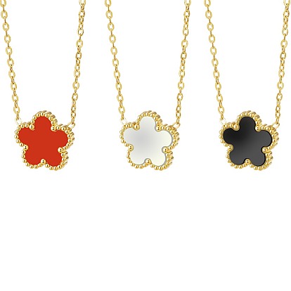 Golden Stainless Steel Flower Pendant Necklaces with Natural Shell for Women