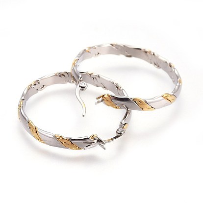 304 Stainless Steel Hoop Earrings, Hypoallergenic Earrings, Textured Ring Shape