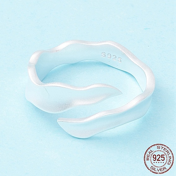 925 anillo de puño de plata esterlina mate, anillo abierto ondulado ajustable, anillo de promesa para mujer