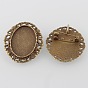 Vintage Alloy Brooch Cabochon Bezel Settings, Cadmium Free & Lead Free, with Iron Pin Back Bar Findings, Oval Tray: 25x18mm, 34x30.5x2mm, Hole: 5x3mm, Pin: 0.8mm