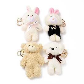 Cute Bear/Dog/Rabbit Cotton Keychain, with Iron Key Ring, for Bag Decoration, Keychain Gift Pendant