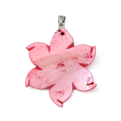 Natural White Shell Dyed Big Pendants, Flower Charms with Iron Polymer Clay Rhinestone Findings