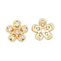 Brass Micro Pave Clear Cubic Zirconia Bead Caps, Nickel Free, 5-Petal, Clear, Flower