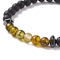 Natural Gemstone & Black Agate(Dyed) & Synthetic Hematite Round Beaded Stretch Bracelet, Gemstone Jewelry for Women