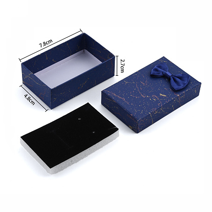 Cajas de sistema de la joyería de cartón, para collares, anillo, pendiente, con lazo de lazo por fuera y esponja negra por dentro, Rectángulo