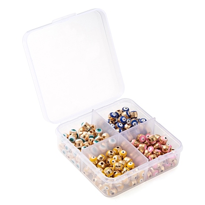 200pcs 4 perles d'émail en alliage de couleurs, Colonne avec mauvais œil, or et de lumière