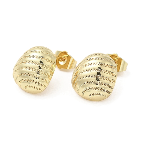 Rack Plating Brass Stud Earrings, Lead Free & Cadmium Free, Long-Lasting Plated, Oval