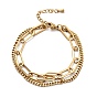 201 Stainless Steel Paper & Curb Chains Double Layered Multi-strand Bracelet for Women
