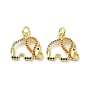 Brass Micro Pave Colorful Cubic Zirconia Pendants, with Jump Ring, Elephant Charm